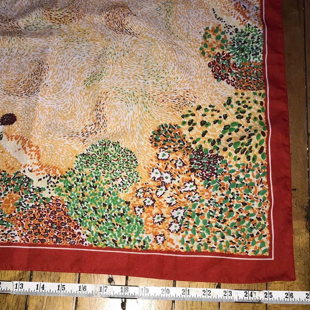 Scenic Printed Square Scarf in Coral, Green & Cream‎